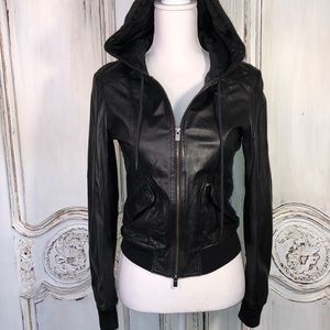 Theory Hooded Authentic Leather Bomber Jacket